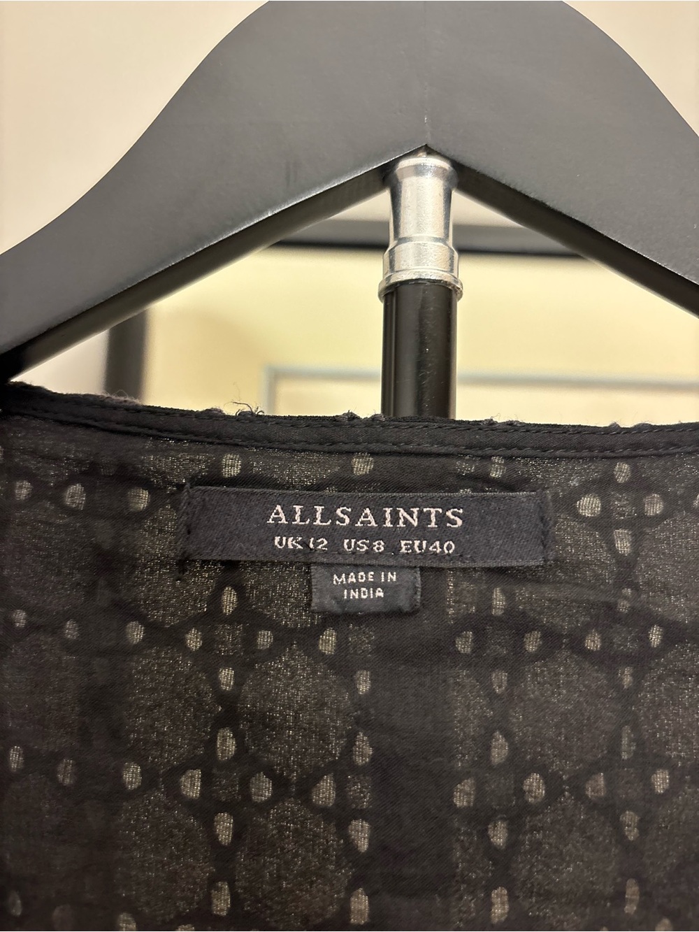 AllSaints Marlow Ette Black Eyelet Lace Wrap Mini Dress US 8 UK 12 - Picture 2 of 6